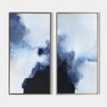 Original hand painted navy indigo abstract oil painting diptych canvas wall art, coastal scandinavian minimalist elegant luxury modern