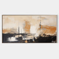 Original hand painted amber ivory black abstract coastal sailboat oil painting canvas wall art, nordic scandinavian elegant luxury mode