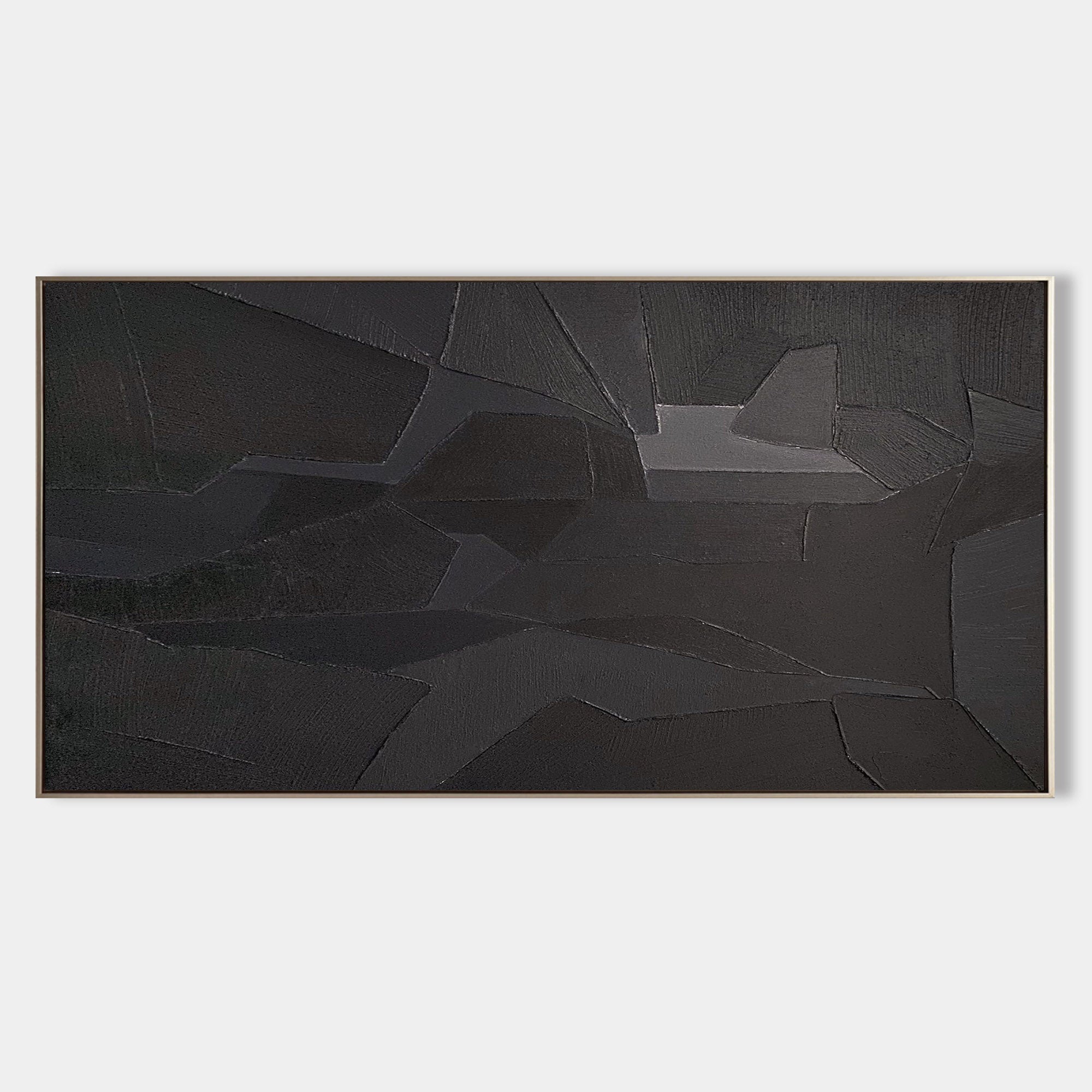 Original hand painted black charcoal geometric abstract oil painting canvas wall art, nordic scandinavian minimalist elegant luxury mod