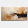 Original hand painted ochre cream black abstract oil painting canvas wall art, nordic scandinavian minimalist elegant luxury modern int