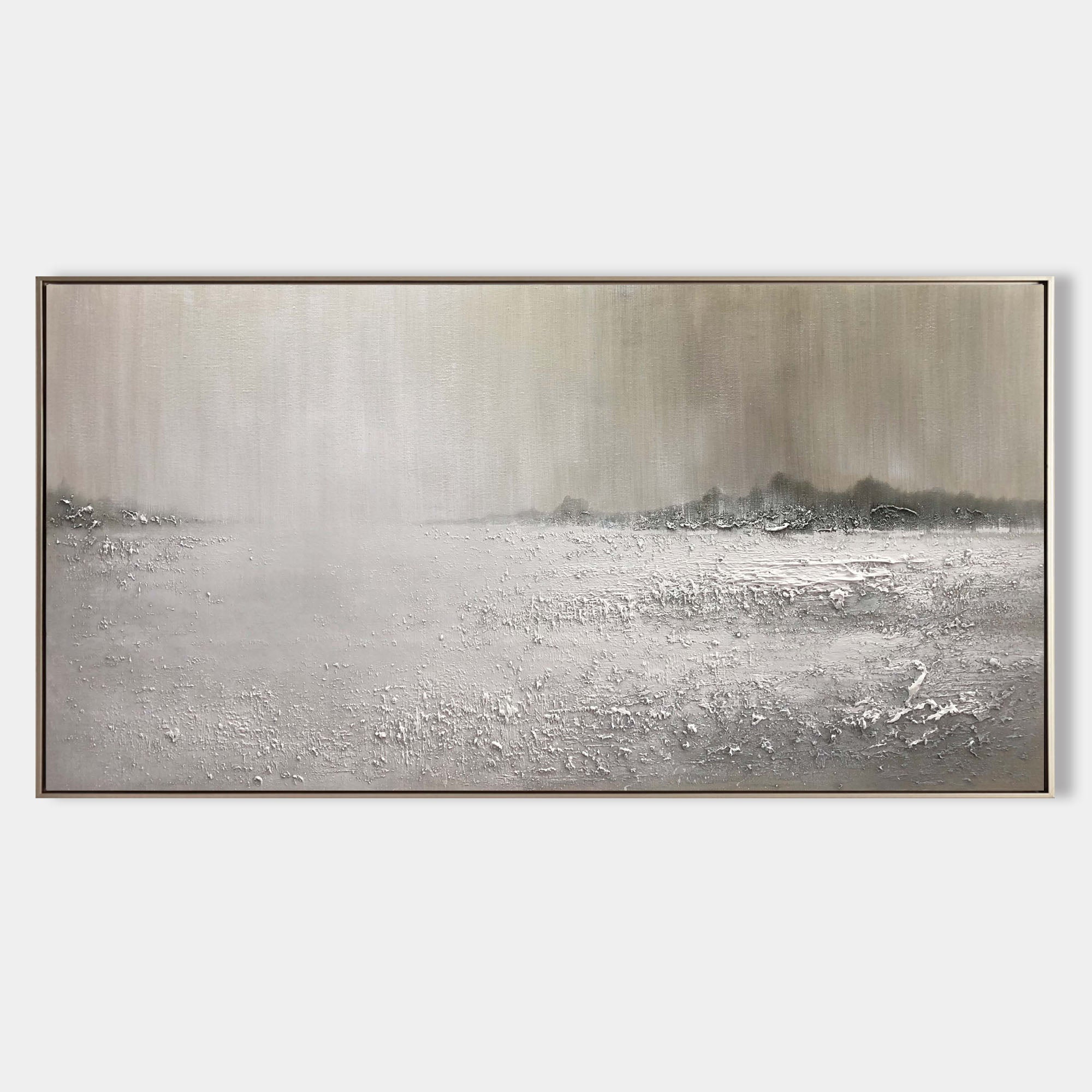Original hand painted silver white textured abstract landscape oil painting canvas wall art, nordic scandinavian minimalist elegant lux