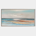 Original hand painted coastal abstract oil painting, aqua teal sandy gold beach seascape canvas wall art, nordic scandinavian elegant l