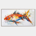 Original hand painted abstract red orange blue fish oil painting canvas wall art, modern elegant luxury coastal nordic scandinavian hom