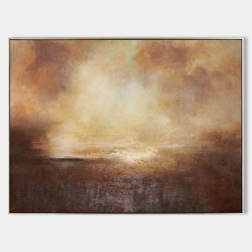 Original hand painted amber ivory mahogany abstract landscape oil painting canvas wall art, elegant luxury modern nordic scandinavian i