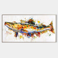 Original hand painted colorful abstract fish oil painting canvas wall art, coastal elegant luxury modern nordic scandinavian living roo