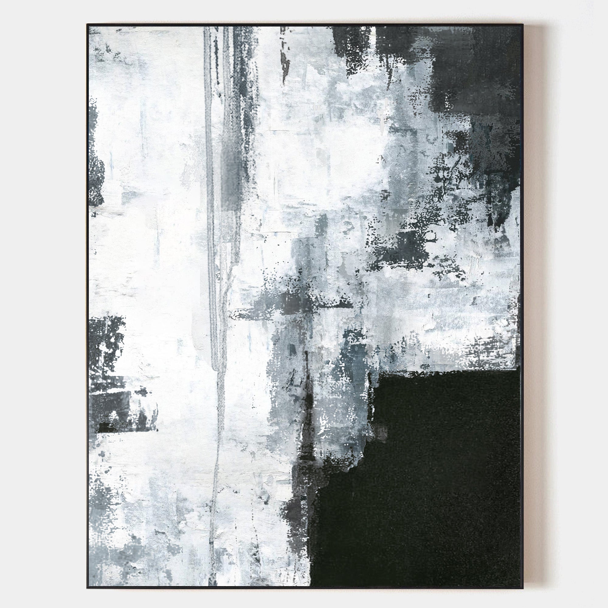 Original hand painted black white grey abstract oil painting canvas wall art, nordic scandinavian minimalist elegant luxury modern livi