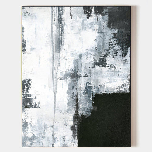 Original hand painted black white grey abstract oil painting canvas wall art, nordic scandinavian minimalist elegant luxury modern livi