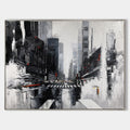 Original hand painted black white abstract city oil painting canvas wall art, modern elegant luxury nordic scandinavian interior design