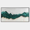 Original hand painted teal emerald mountain abstract oil painting canvas wall art, gold accents nordic scandinavian minimalist elegant