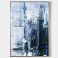 Original hand painted navy blue abstract oil painting canvas wall art, textured nordic scandinavian elegant luxury modern living room h