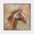 Original hand painted chestnut horse portrait oil painting canvas wall art, elegant luxury modern vintage home decor interior design