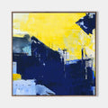 Original hand painted navy blue yellow geometric abstract oil painting canvas wall art, modern scandinavian elegant luxury bold home de
