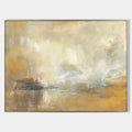 Original hand painted amber ivory grey atmospheric landscape oil painting canvas wall art, elegant modern nordic scandinavian luxury co