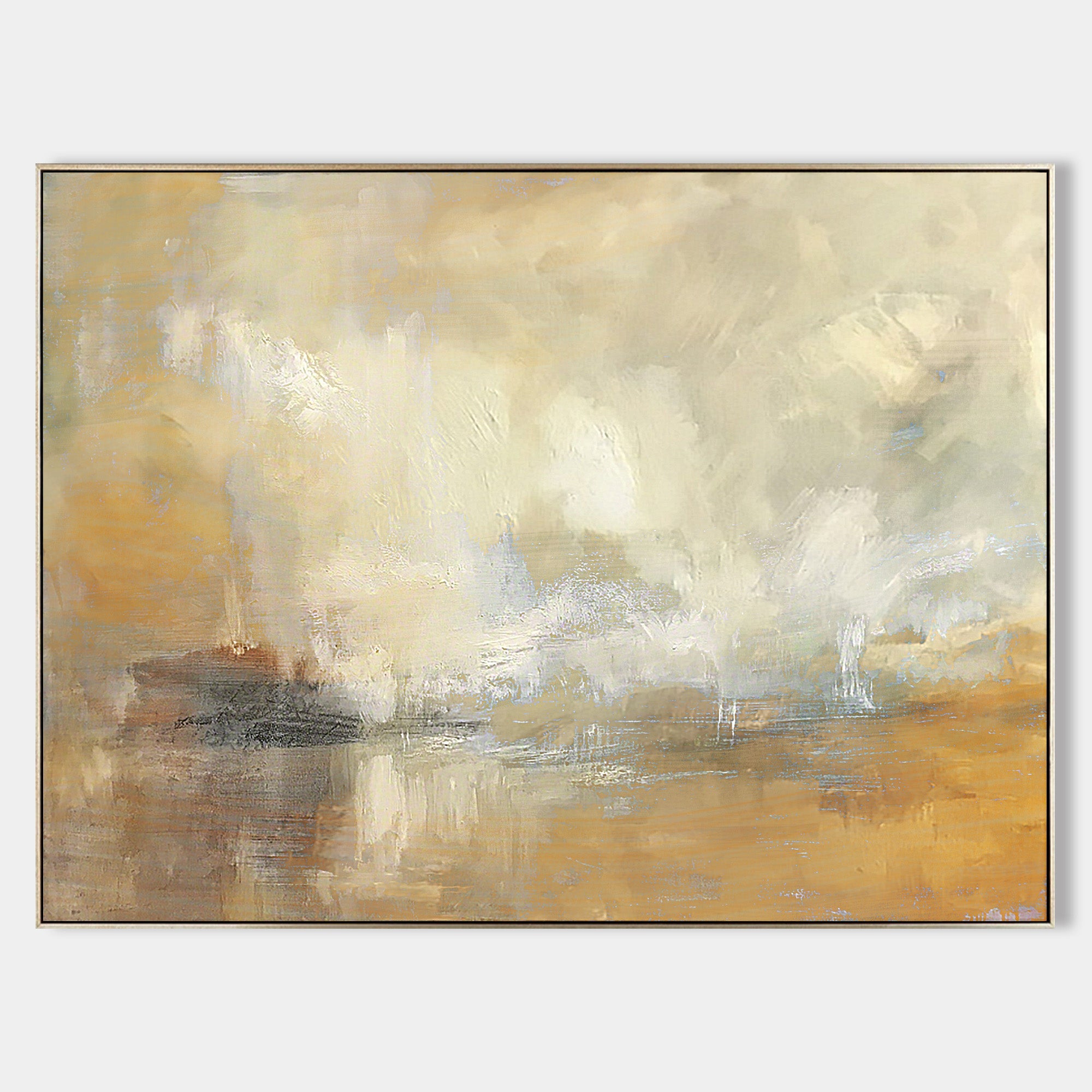 Original hand painted amber ivory grey atmospheric landscape oil painting canvas wall art, elegant modern nordic scandinavian luxury co
