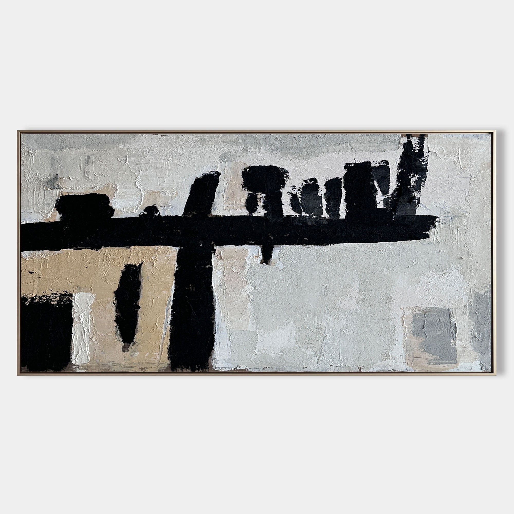 Original hand painted black beige grey abstract oil painting canvas wall art, nordic scandinavian minimalist elegant luxury modern livi