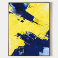 Original hand painted yellow navy blue bold abstract oil painting canvas wall art, modern elegant luxury scandinavian nordic geometric