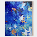 Original hand painted bold blue abstract oil painting canvas wall art, textured cobalt orange modern elegant luxury nordic scandinavian