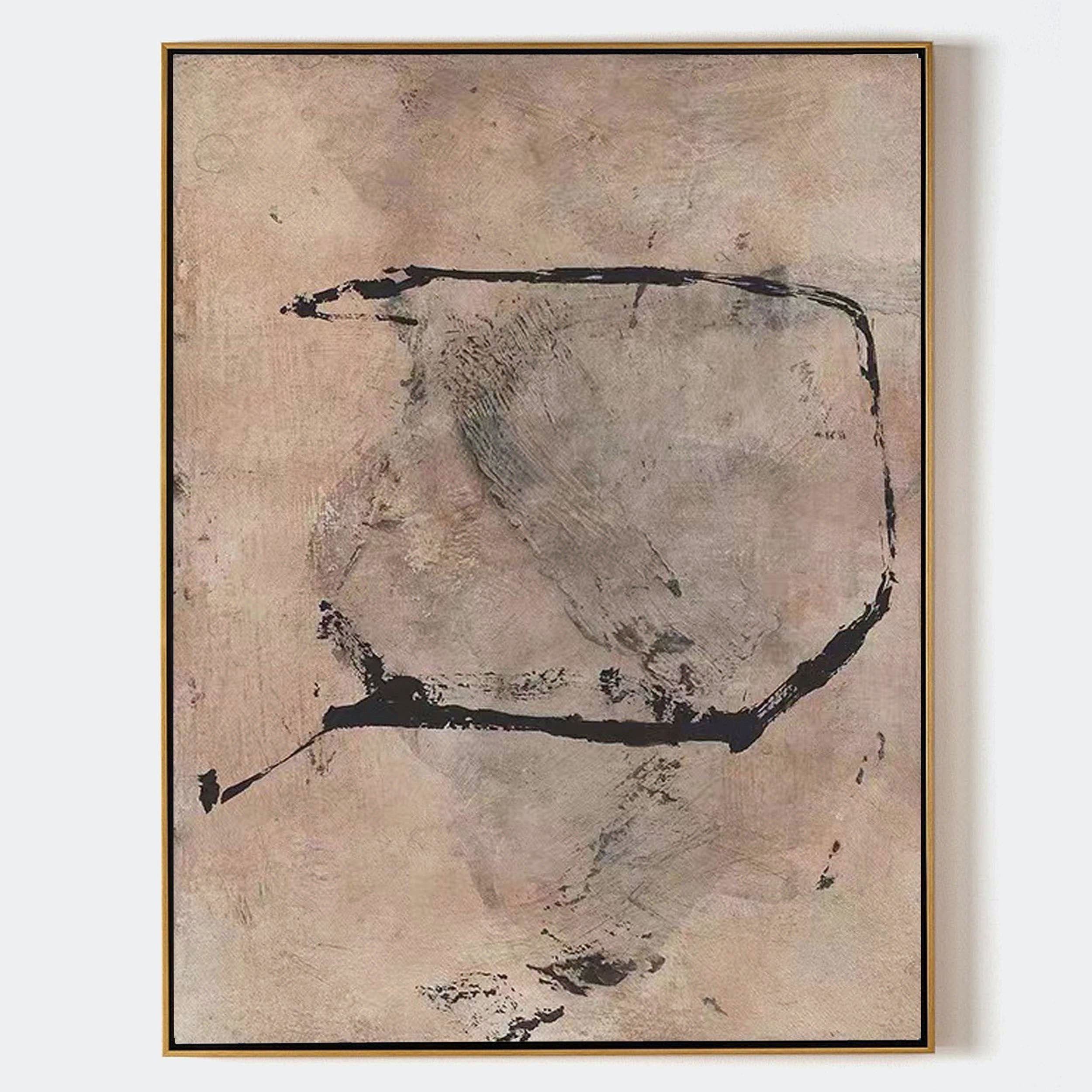 Original hand painted dusty blush abstract oil painting bold black brushstroke canvas wall art nordic scandinavian minimalist elegant l