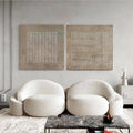 Original hand painted sand beige textured geometric relief abstract oil painting canvas set of 2 nordic scandinavian minimalist elegant