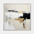 Original hand painted ivory black gold abstract oil painting canvas wall art, nordic scandinavian minimalist elegant luxury modern livi