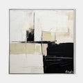 Original hand painted black ivory beige geometric abstract oil painting canvas wall art, nordic scandinavian minimalist elegant luxury