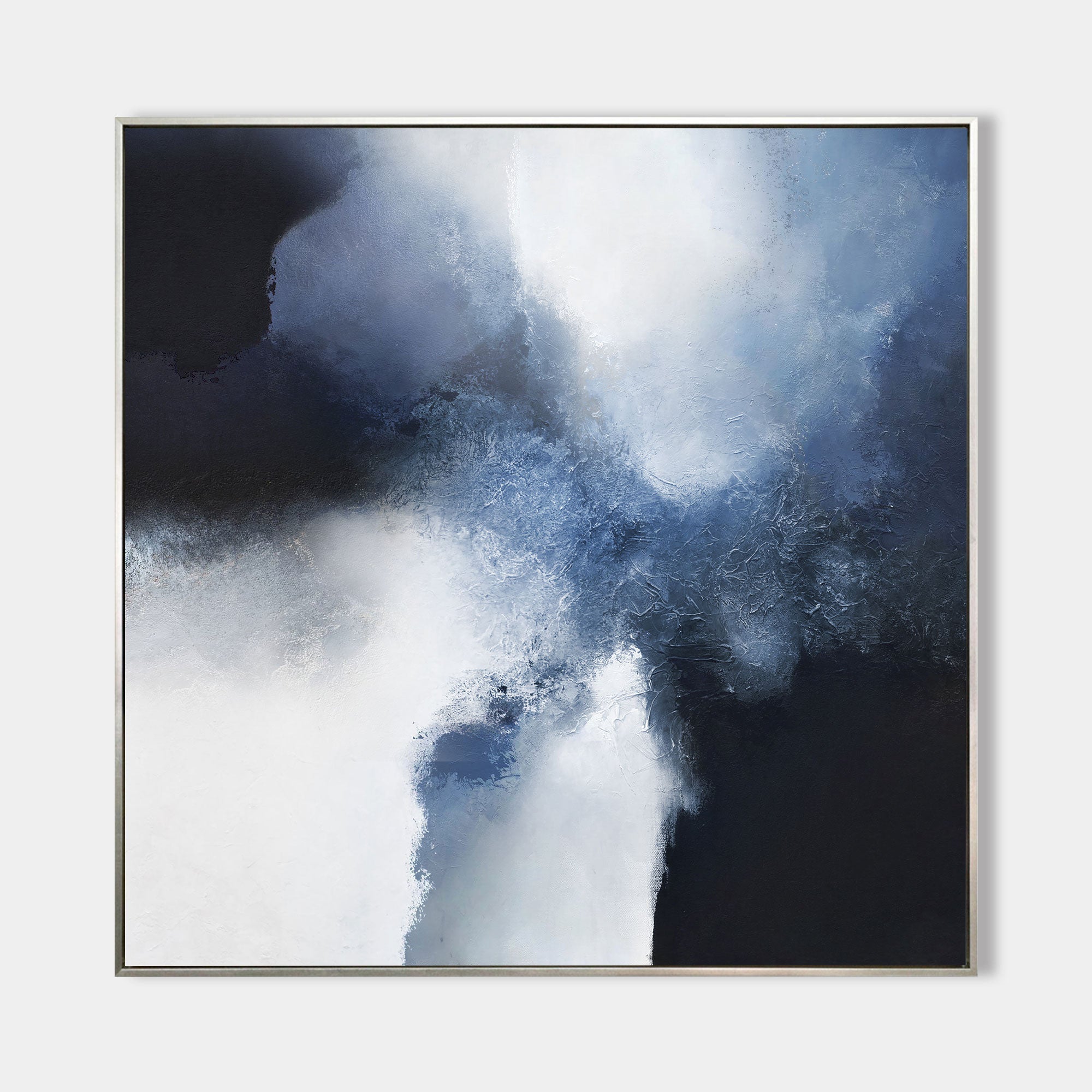 Original hand painted navy blue black white abstract oil painting canvas wall art, nordic scandinavian minimalist elegant luxury modern