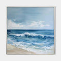 Original hand painted blue coastal ocean waves oil painting canvas wall art, nordic scandinavian elegant luxury modern beach home decor