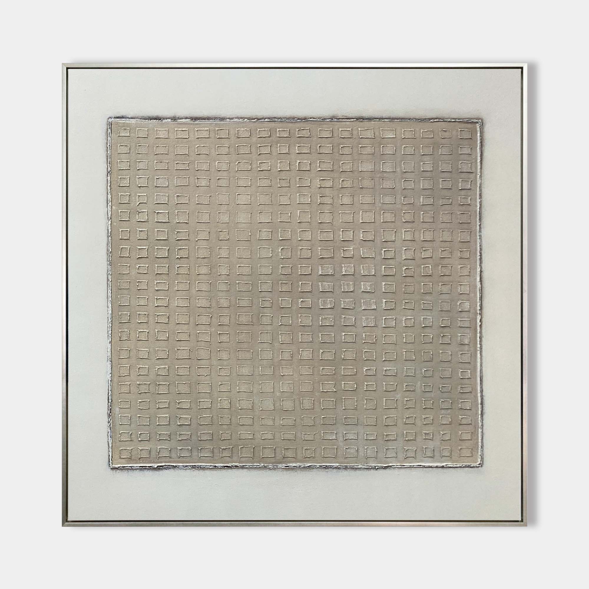 Original hand painted taupe geometric grid oil painting canvas wall art, nordic scandinavian minimalist elegant luxury modern living ro