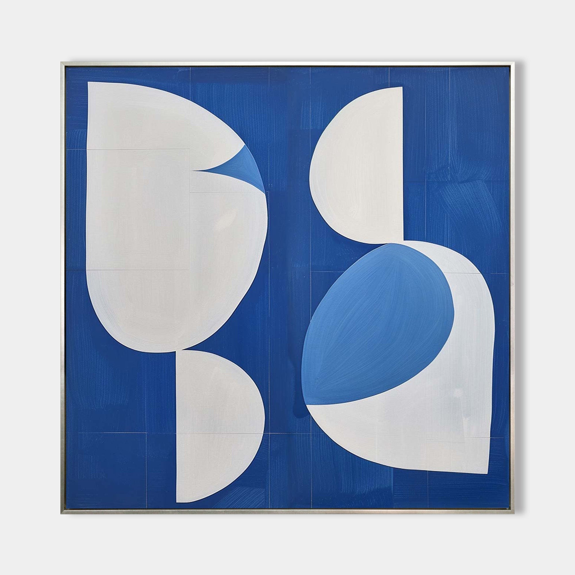 Original hand painted cobalt blue white geometric abstract oil painting canvas wall art, nordic scandinavian minimalist elegant luxury