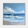 Original hand painted blue coastal ocean wave oil painting canvas wall art, nordic scandinavian elegant luxury modern beach home decor