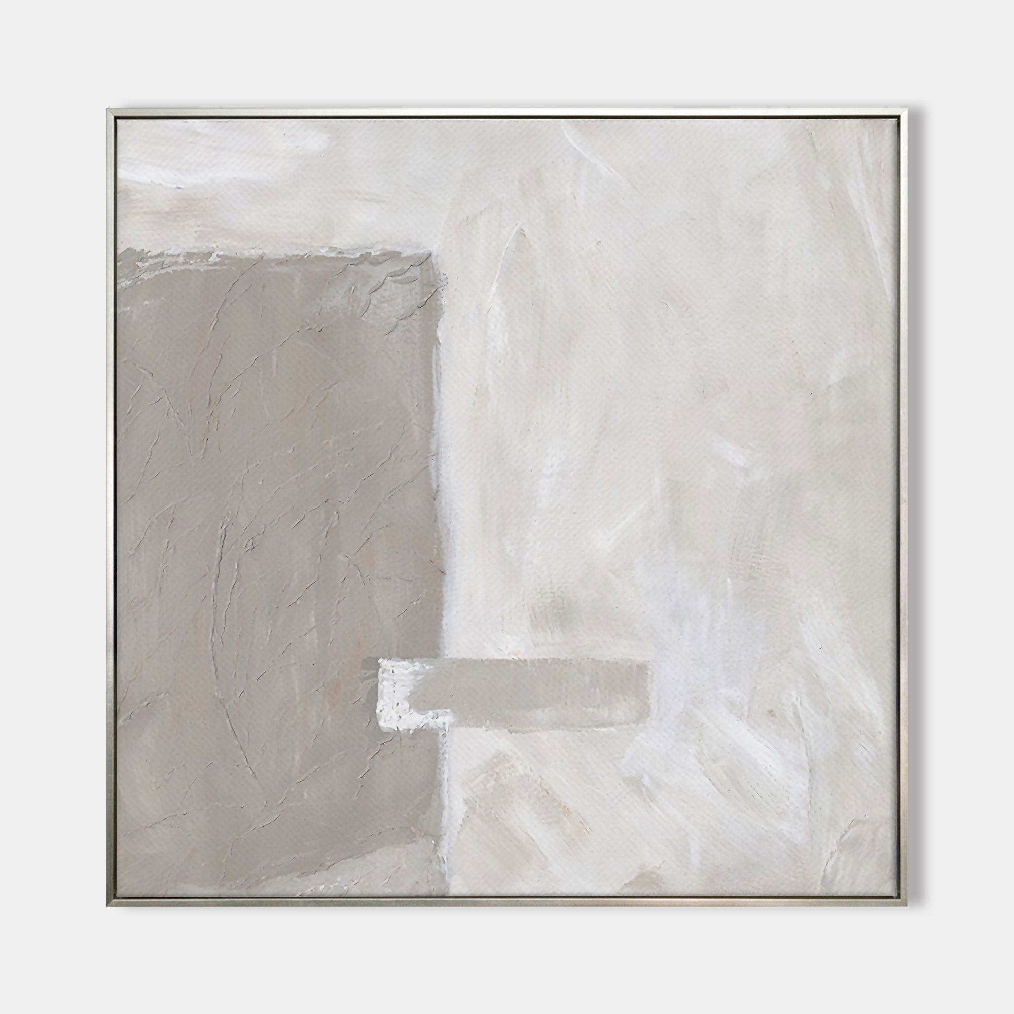 Original hand painted ash grey white geometric abstract oil painting canvas wall art, nordic scandinavian minimalist elegant luxury mod