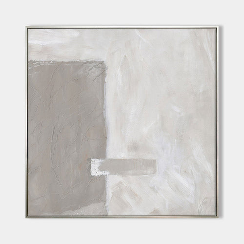 Original hand painted ash grey white geometric abstract oil painting canvas wall art, nordic scandinavian minimalist elegant luxury mod