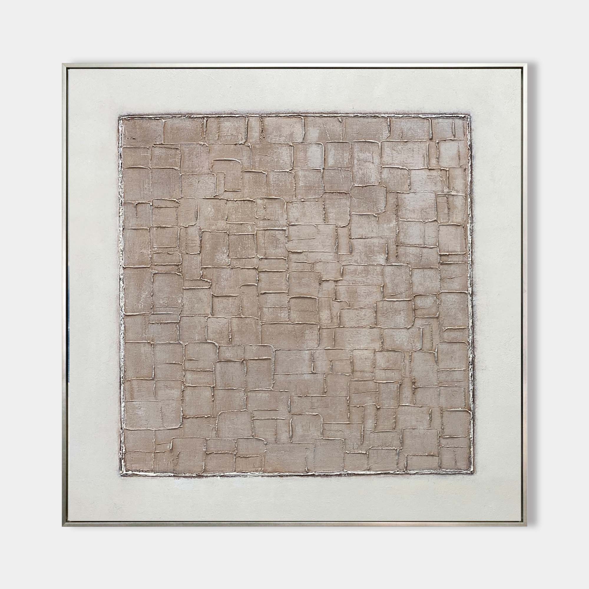 Original hand painted taupe geometric textured oil painting canvas wall art, nordic scandinavian minimalist elegant luxury modern livin