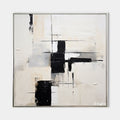 Original hand painted black ivory abstract oil painting canvas wall art, textured geometric nordic scandinavian minimalist elegant luxu