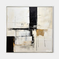 Original hand painted black ivory gold geometric abstract oil painting canvas wall art, nordic scandinavian minimalist elegant luxury m