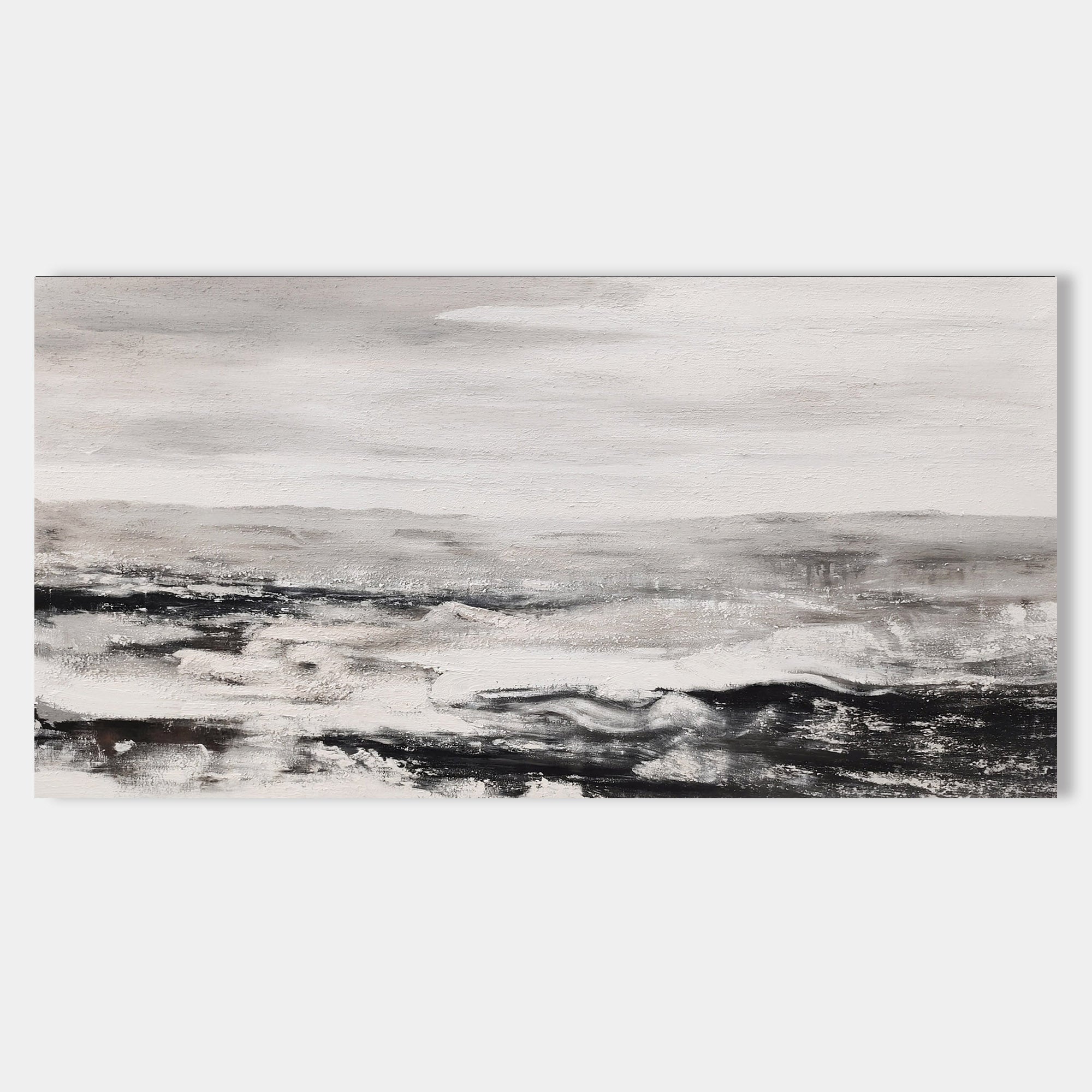 Original hand painted black white grey coastal abstract oil painting canvas wall art, nordic scandinavian minimalist elegant luxury mod