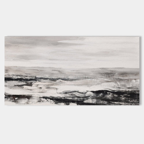 Original hand painted black white grey coastal abstract oil painting canvas wall art, nordic scandinavian minimalist elegant luxury mod