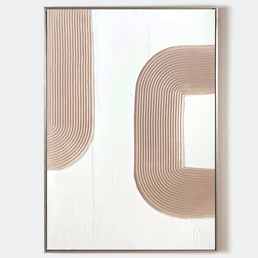 Original hand painted beige ridged arch abstract oil painting canvas wall art, nordic scandinavian minimalist elegant luxury modern hom