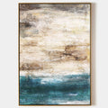 Original hand painted teal ivory abstract coastal oil painting canvas wall art, nordic scandinavian elegant luxury modern living room h