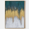 Original hand painted teal gold white abstract oil painting canvas wall art, nordic scandinavian elegant luxury modern living room home