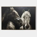 Original hand painted black ivory horse portrait oil painting canvas wall art, elegant luxury modern nordic scandinavian home decor int