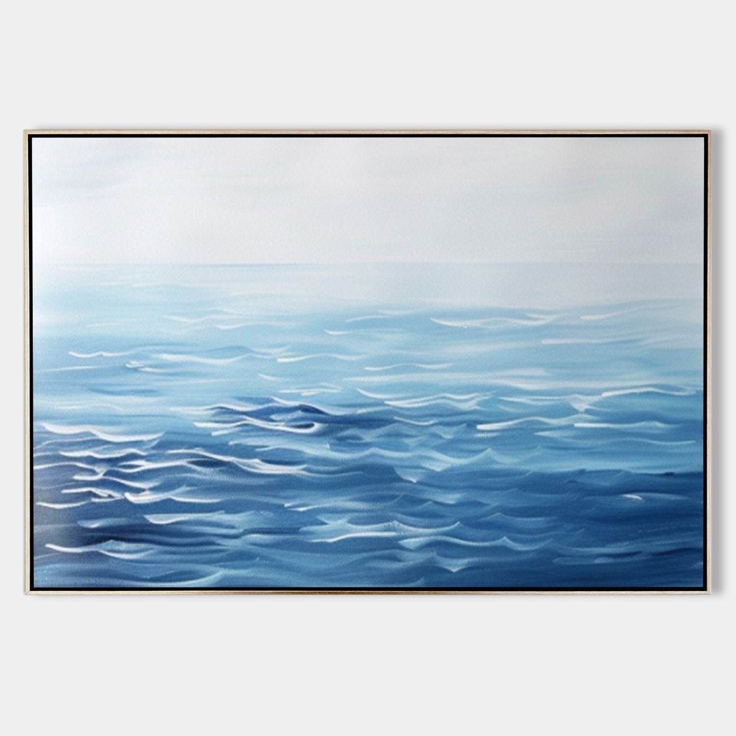 Original hand painted deep blue ocean waves oil painting canvas wall art, nordic scandinavian minimalist elegant luxury coastal modern