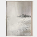Original hand painted silver grey misty nordic forest landscape oil painting canvas wall art, scandinavian minimalist elegant luxury mo