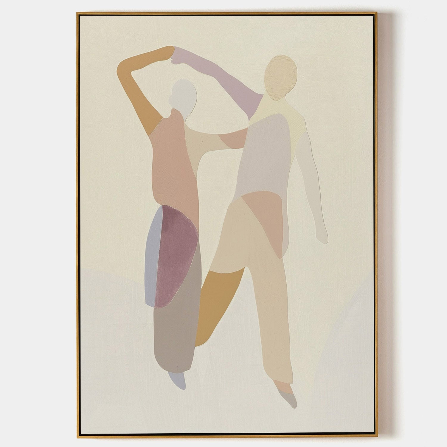 Original hand painted blush abstract dancing figures oil painting canvas wall art, nordic scandinavian minimalist elegant luxury modern