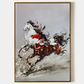 Original hand painted crimson white abstract horse oil painting canvas wall art, nordic scandinavian elegant luxury modern living room