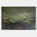 Original hand painted sage green water lily abstract oil painting canvas wall art, nordic scandinavian elegant luxury modern living roo