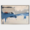 Original hand painted blue ivory abstract coastal oil painting canvas wall art, nordic scandinavian minimalist elegant luxury modern li