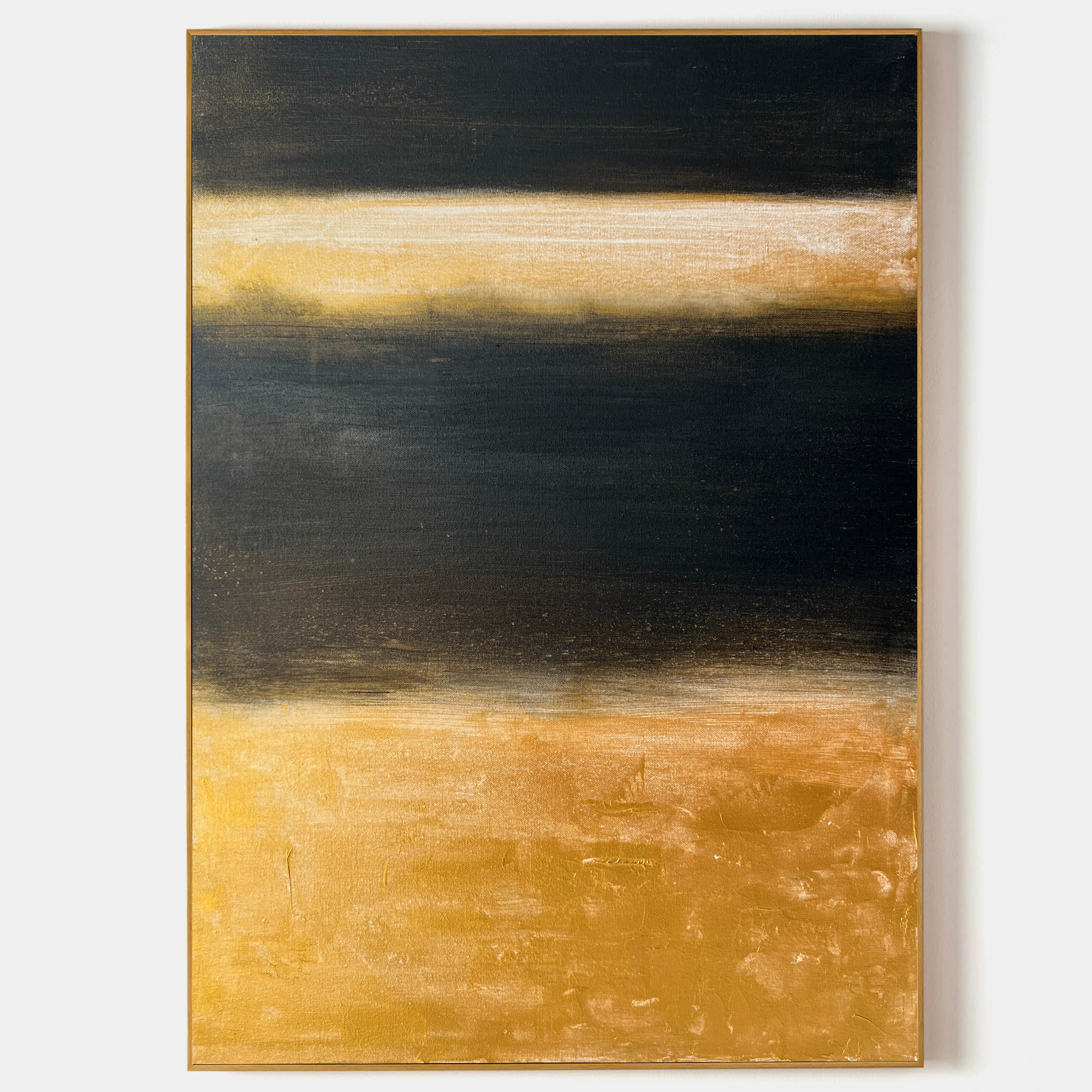 Original hand painted black amber gold abstract oil painting canvas wall art, nordic scandinavian minimalist elegant luxury modern livi