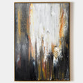 Original hand painted black white gold abstract oil painting canvas wall art, modern elegant luxury nordic scandinavian interior design