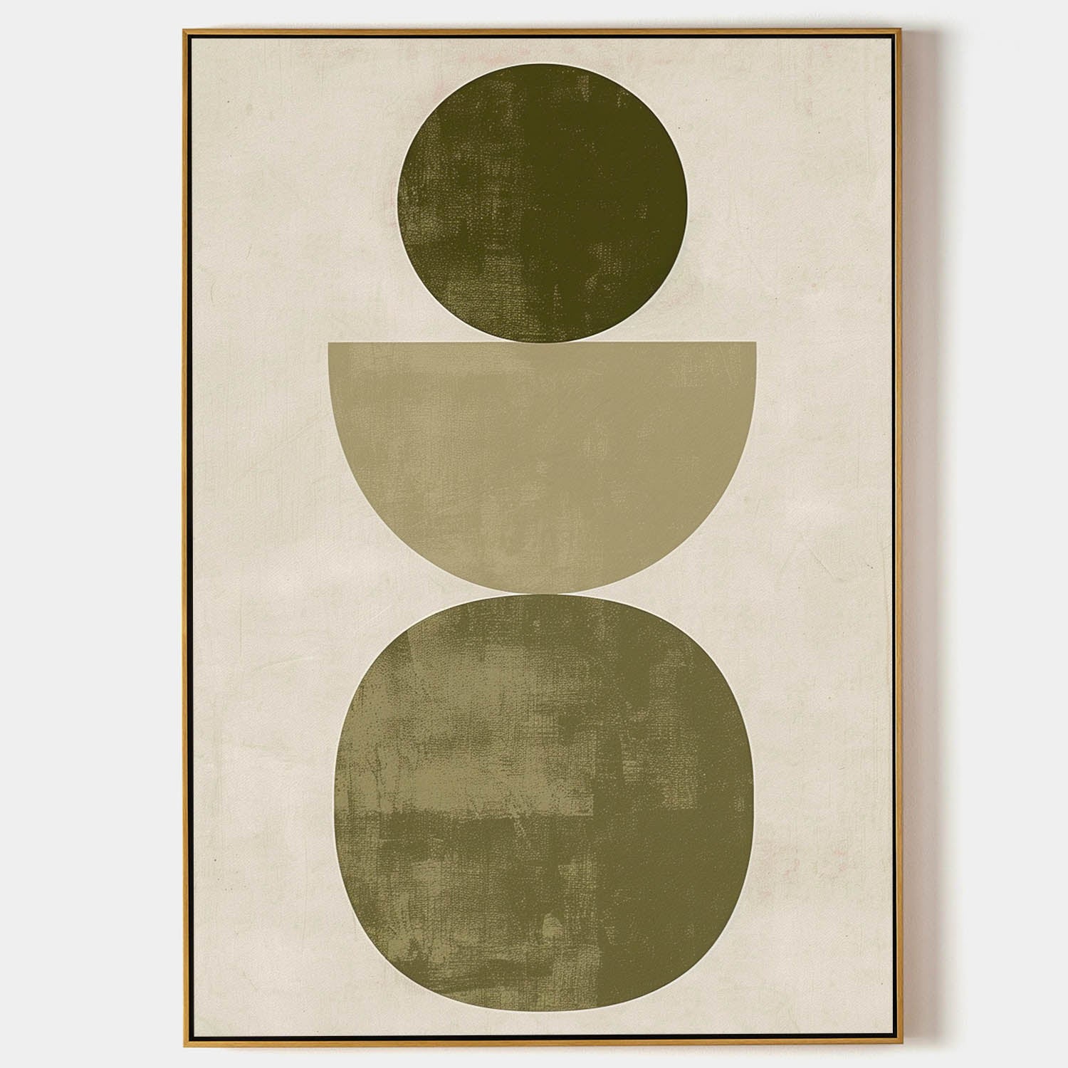 Original hand painted olive green geometric circles abstract oil painting canvas wall art, nordic scandinavian minimalist elegant luxur